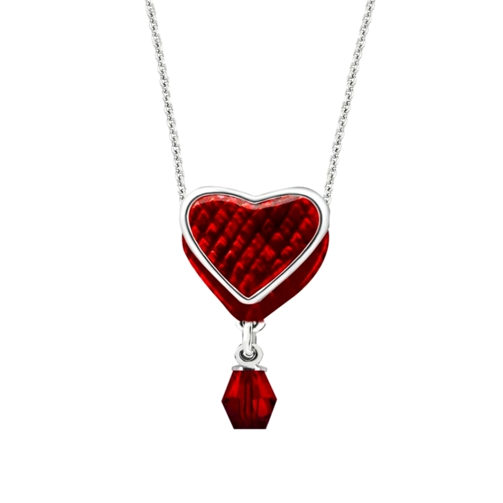 Swarovski Crystal Yours Truly Red Enamel Heart Pendant Necklace Silver